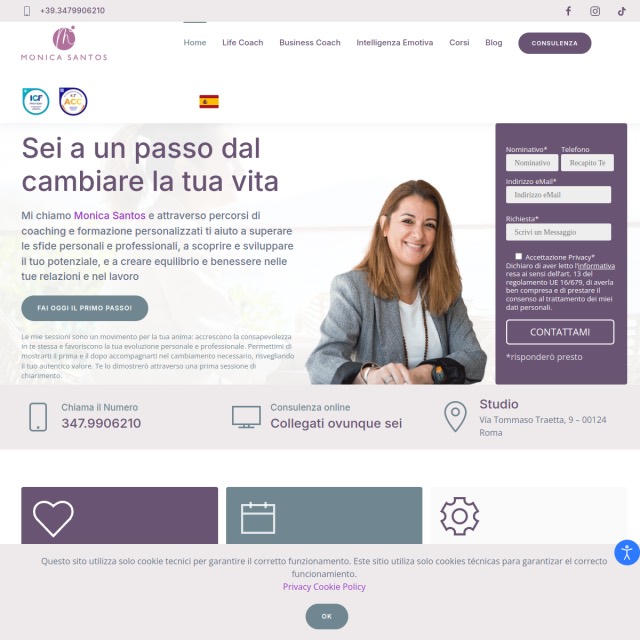 Screenshot sito web Monica Santos